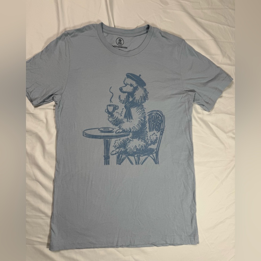 Taco Dog Light Blue Women’s Short-Sleeve Parisian Café Poodle Print Tee